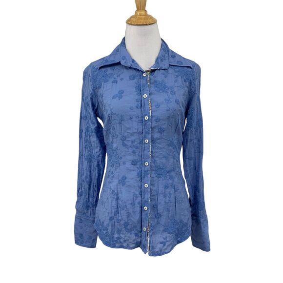 Georg Roth Top Womens XS Extra Small Blue Jay Sequined Embroidered Los Angeles - Picture 1 of 14